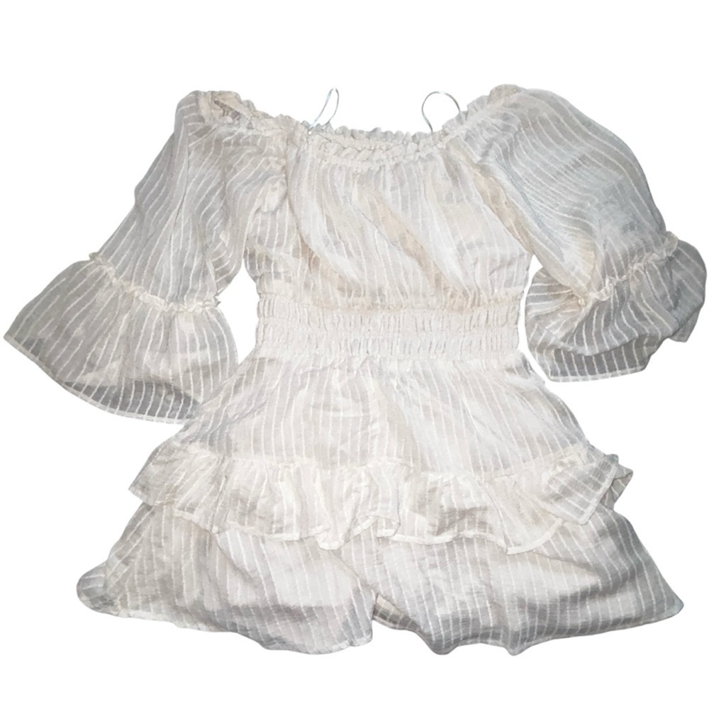 Les Lis White Off-Shoulder Ruffle Dress